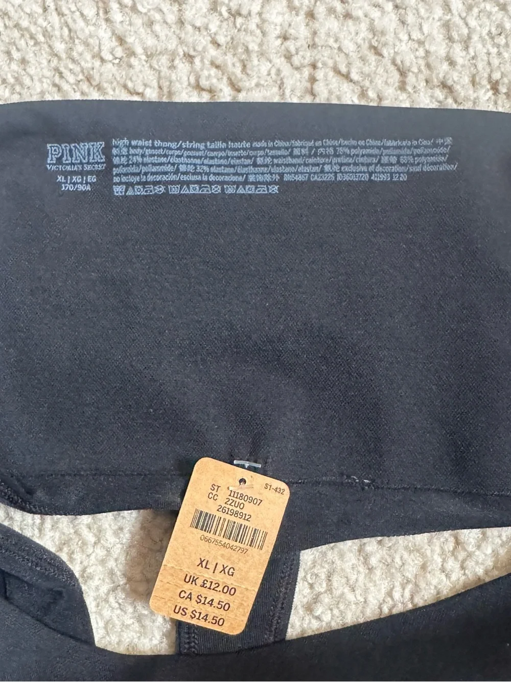 NWT Victoria's Secret PINK High-Waist Thong Panty - Black size XL